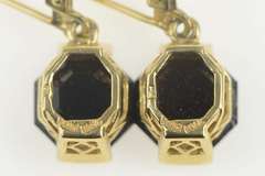 14K Yellow Gold Black Onyx Dangle Octagonal Dangle Lever Earrings