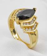 Elegant Marquise Onyx and Diamond Ring.