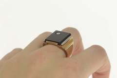 10K Yellow Gold Art Deco Ornate Black Onyx Diamond Accent Ring