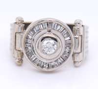 Brilliant White Gold Bezel Set RBC with Baguette around Diamond Ring