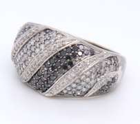 Gorgeous White Gold Black, Grey and White Multi Row Diamond Band