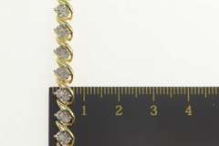 10K Yellow Gold Diamond Cluster Wave Link Classic Tennis Bracelet