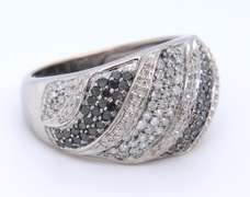 Gorgeous White Gold Black, Grey and White Multi Row Diamond Band