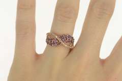 10K Rose Gold Amethyst Diamond Wavy Criss Cross Ring