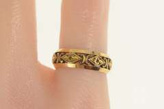 14K Yellow Gold Art Deco Orange Blossom Flower Scroll Band Ring