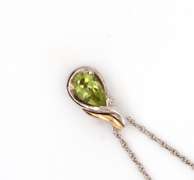 Charming Peridot and Diamond Pendant 14kt and Sterling Silver Necklace
