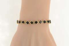 10K Yellow Gold Black Onyx Diamond Accent X Link Tennis Bracelet
