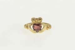 14K Yellow Gold Heart Garnet Claddagh Traditional Irish Loyalty Ring