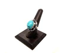 Oval Tibetan Turquoise in Ornate Silver Energy Ring