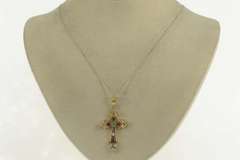 14K Yellow Gold 1.01 Ctw Diamond Emerald Cross Christian Pendant