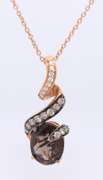 Optimal LeVian Yellow Gold Smokey Quartz adn Diamond Pendant on Chain