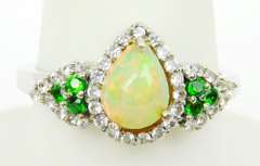 Sterling Opal, Topaz & Chrome Diopside Ring, 8.25