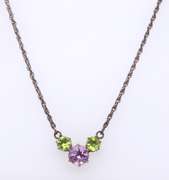 Vintage Sterling Silver Multi Gemstone Pendant on Chain