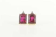 10K Yellow Gold Emerald Cut Syn. Ruby Diamond Accent Stud Earrings