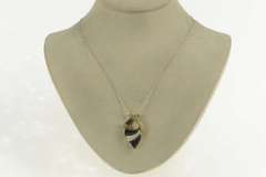 14K Yellow Gold Diamond Black Onyx Mother of Pear Abstract Pendant