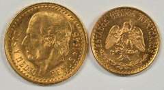Gem BU 1945 Mexico 2 Pesos & 2.5 Pesos Gold Pieces
