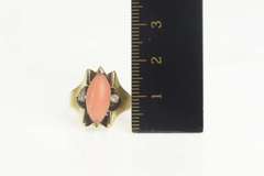 14K Yellow Gold 1960's Marquise Pink Coral Diamond Accent Ring