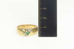 14K Yellow Gold Natural Emerald Diamond Wedding Band Ring