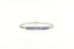 18K White Gold 4.00 Ctw Sapphire Squared Cluster Statement Bracelet