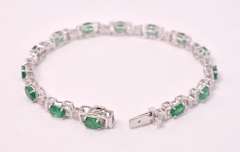 Immaculate 5.98CTW Emerald & 0.76CTW Diamond Bracelet in Sterling Silver