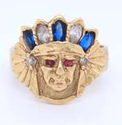 Nice Yellow Gold Indian Head Men's Cubic Zirconia Ring