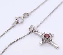 925 Sterling Silver Gemstone Cross Pendant on Chain