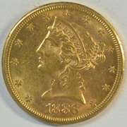 Super choice BU 1886-S US $5 Liberty Gold Piece. Full strike