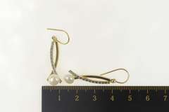 14K Yellow Gold Pearl Two Tone Curvy Criss Cross Dangle Earrings