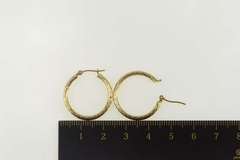 10K Yellow Gold Diamond Cut Grooved Classic Statement Hoop Earrings