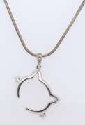Vintage Sterling Silver Kitten Head Pendant on Chain Necklace