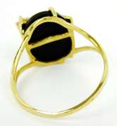 Vintage 10K Black Onyx & Diamond Angel Ring, 7.25