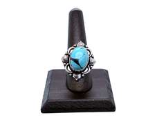 Oval Tibetan Turquoise in Ornate Silver Energy Ring
