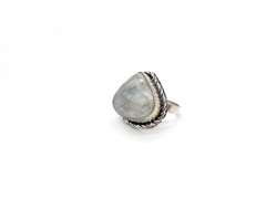 Unique Triangle Shaped Rainbow Moonstone in Tibetan Silver Rope Design Ring