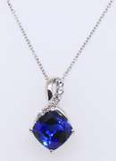 Sterling Silver Signed Italian Blue Cubic Zirconia Pendant on Chain