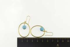 14K Yellow Gold Turquoise Dangle Oval Bead Statement Earrings