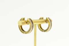 14K Yellow Gold Classic Diamond Squared Huggies Hoop Earrings