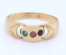 Handsome Yellow Gold Ruby, Emerald and Sapphire Cocktail Ring