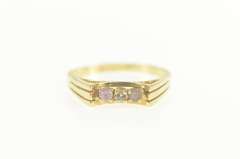 14K Yellow Gold Retro Squared Pink Topaz Diamond Quartz Ring