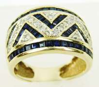 10K Blue Sapphires & Diamonds Wide Band, Size 6