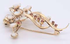 Fantastic 18kt opal and Ruby Flower Brooch