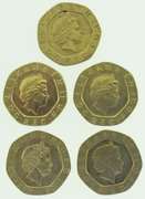 Lot of Five Elizabeth II DG REG FD 20 Pence UK Coin