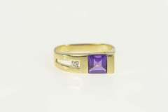 14K Yellow Gold Princess Amethyst Diamond Accent Statement Ring