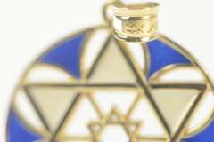 14K Yellow Gold White & Blue Enamel Star of David Jewish Pendant