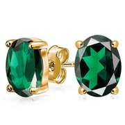 4X6MM RUSSIAN EMERALD (VS) 10KT SOLID GOLD EARRINGS STUD