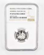 PF69 UCAM KE4303//1970 South Korea 100 Silver Won - Sun Sin Lee - NGC