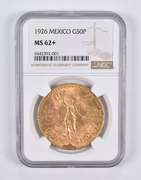 MS62+ 1926 Mexico 50 Pesos Gold NGC