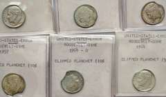 6 Clipped Planchet Silver Roosevelt Dimes