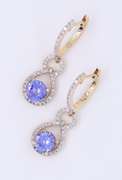 Handsome Yellow Gold Tanzanite and Diamond Drop Earrings