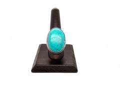 Oval Tibetan Turquoise in Ornate Silver Energy Ring