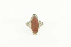 10K White Gold Goldstone Inset Art Deco Filigree Ornate Ring